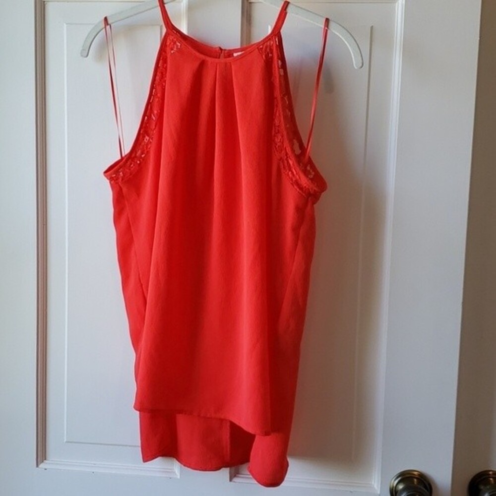CANDIE'S TOMATO RED ORANGE HALTER TANK LACE SPRING WARM SIZE MEDIUM